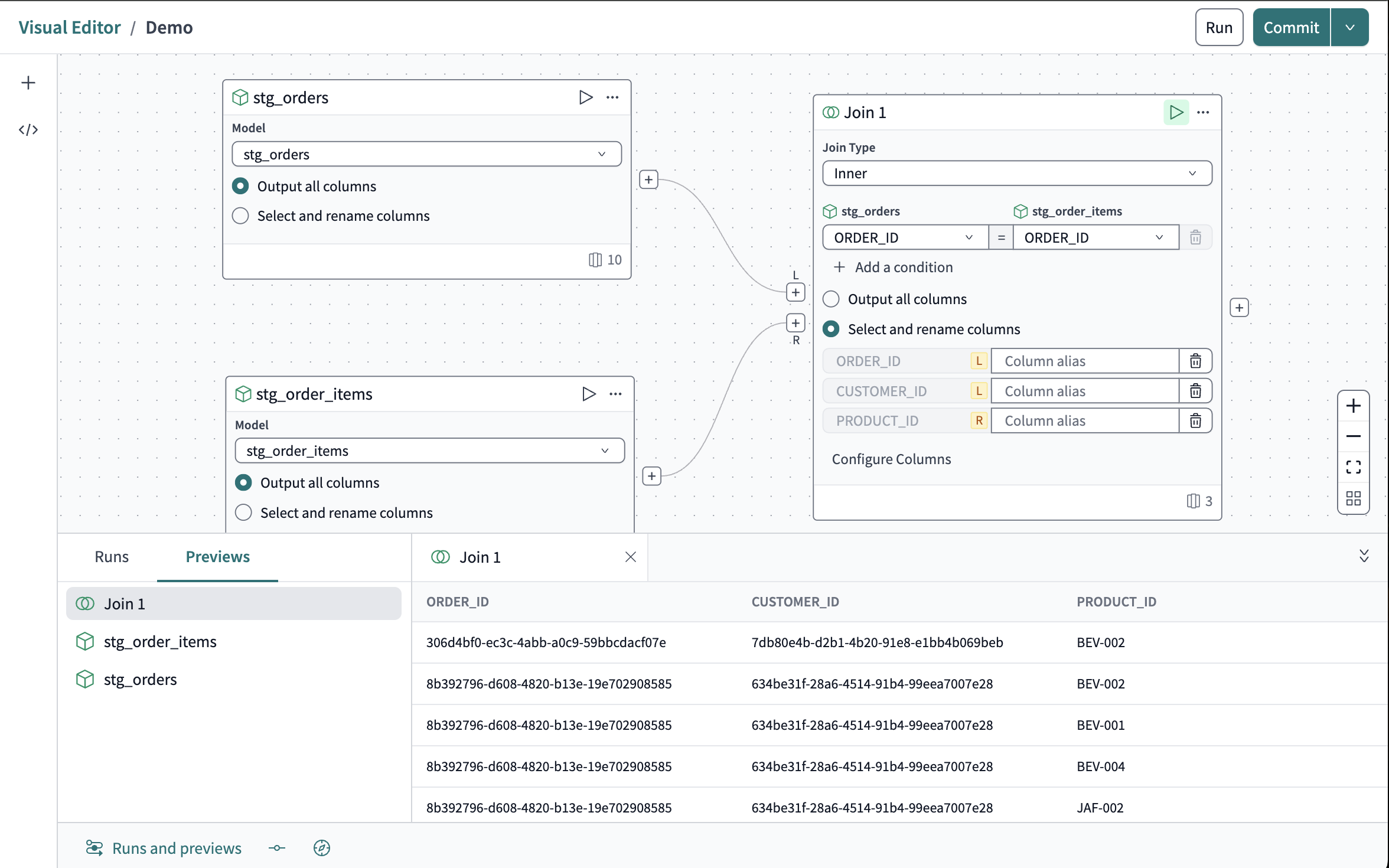 A completed join with the sample data.